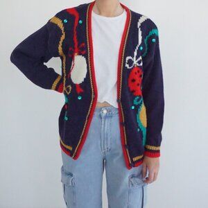 Vintage Spice Of Life Navy Christmas Ornament Holiday Festive Beaded Cardigan S